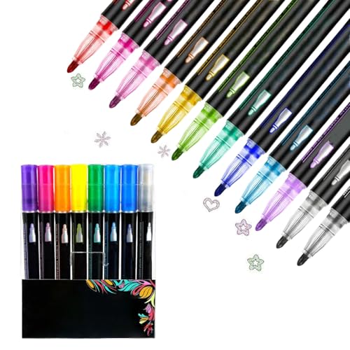 Jeeeun Marker Pen for Highlight, Magische Stifte, Double Line Metallic Glitter Highlighters for Drawing and Scribbling (8 colors) von Jeeeun