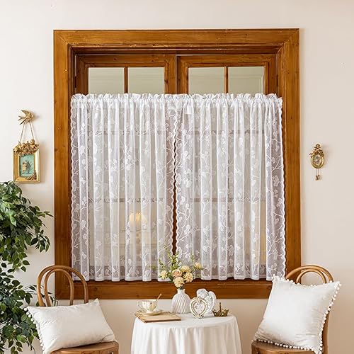 Jeeman Halbdurchsichtige Kurzgardine Romantische Spitzengardine mit Pflanzen Blumenmuster Bistrogardine für Cafe Landhausstil Scheibengardine Weiß HxB 140x140cm 1 Stück Jeeman Halbdurchsichtige Kurzgardine Romantische Spitzengardine mit Pflanzen Blumenmuster Bistrogardine für Cafe Landhausstil Scheibengardine Weiß HxB 140x140cm 1 Stück von Jeeman