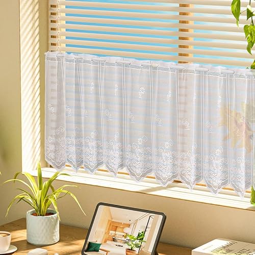 Jeeman Jacquard Scheibengardine Spitze Küchengardine mit Lochleiste Blumenmuster Vorhänge Bistrogardine Kurzgardine für Fenster Landhausgardinen Weiß HxB 45x150cm 1 Stück Jeeman Jacquard Scheibengardine Spitze Küchengardine mit Lochleiste Blumenmuster Vorhänge Bistrogardine Kurzgardine für Fenster Landhausgardinen Weiß HxB 45x150cm 1 Stück von Jeeman
