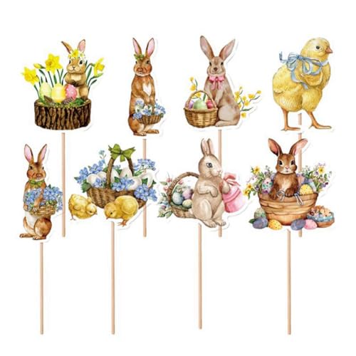 Jeenuuder 8 Stück Niedliche Hasen Küken Stil Ei Cupcake Topper Festival Geburtstag Dekorationsset von Jeenuuder