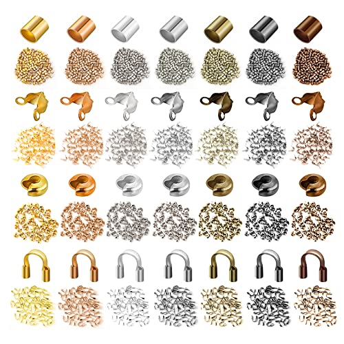 Jeesblsy Messingröhrchen Quetschperlen mit Perlen-Crimpzange Kit Inklusive Messingrohr, 2100PCS Offene Halbrunde U Rohr Endseil Perlenkopf Knotenabdeckung DIY für Armband Halsketten von Jeesblsy