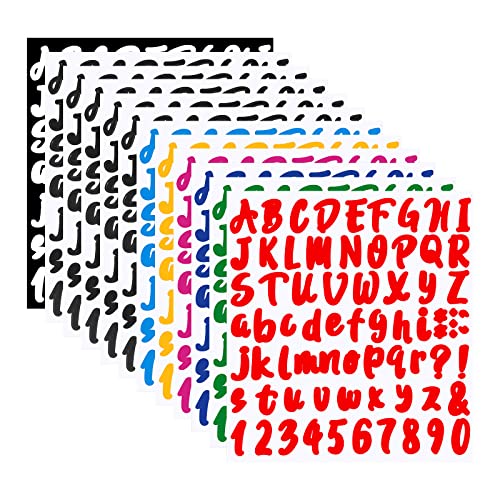Nummern Alphabet Aufkleber, 12 Blätter Selbstklebende Vinyl Buchstaben Zahlen Sticker Kit für Postfach, Schilder, Tür Adressnummer, Klassenzimmer Dekoration (Buntes) von Jeesblsy