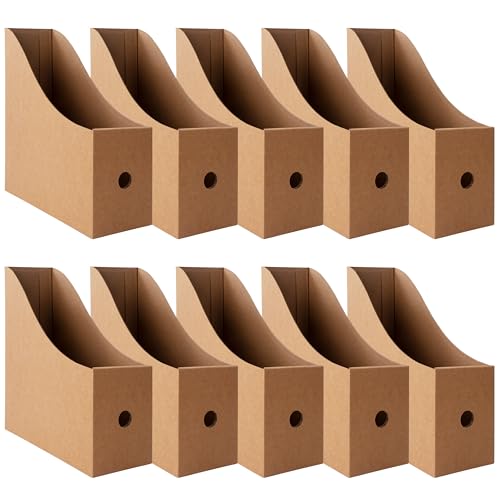 Zeitschriftensammler Aus Kraftpapier, A4-Aktenorganisator Aus Pappe, Dokumentenordnerständer Mit Etiketten, Schreibtisch Organizer für Datei Ordner Schreibwaren Büro Schule, Braun(10PCS) von Jeesblsy