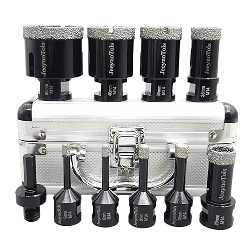 10PCs Dry Diamond Drills Set,6/6/8/10/20/25/35/40/50mm Drill Bits & 1PCs Adapter,für Keramik,Fliesen,Marmor,Porzellan M14 Gewinde, Kernbohrer, Dry Tile Drill,Diamond Core Drill Bit Kit 10PCs Dry Diamond Drills Set,6/6/8/10/20/25/35/40/50mm Drill Bits & 1PCs Adapter,für Keramik,Fliesen,Marmor,Porzellan M14 Gewinde, Kernbohrer, Dry Tile Drill,Diamond Core Drill Bit Kit von JeeynoTols
