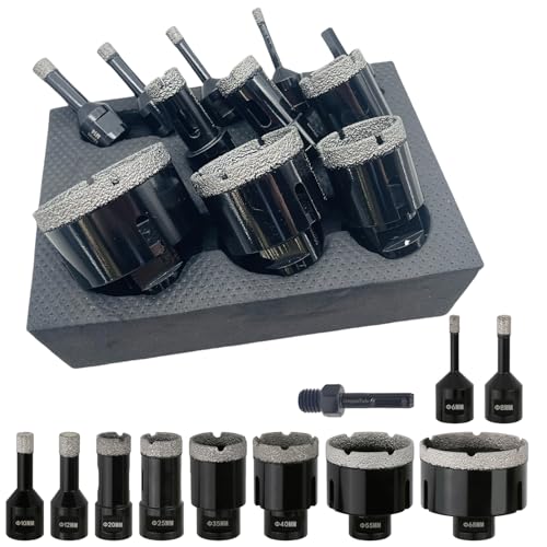 11PCs Daily Hole Saw Diamond Drill Bit Set,No Box,6/8/10/12/20/25/35/40/55/68mm Drill Bits & Hex Shank Adapter, M14 Thread for Ceramic Tile Marble Porcelain,Diamond Core Drill Bit Kit 11PCs Daily Hole Saw Diamond Drill Bit Set,No Box,6/8/10/12/20/25/35/40/55/68mm Drill Bits & Hex Shank Adapter, M14 Thread for Ceramic Tile Marble Porcelain,Diamond Core Drill Bit Kit von JeeynoTols