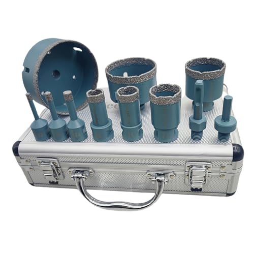 11PCs Diamond Drill Bit Kit,9PCs (6/8/10/20/25/35/50/68/100mm) Drill Bits,Tool Box & Adapters For Porcelain Ceramic Tile Granite Marble Masonry Stone With M14 Thread,Hole Saw Diamond Bits,Tile Bit von JeeynoTols