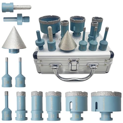 11PCs Diamond Hole Saw Drill Bits Set,6/6/8/20/25/35/50/68mm Drill Bit & 10mm Finger Milling Bit & 2"50mm Beveling Chamfer Bit & Triangle Adapter,For Ceramic Tile Marble Porcelain With M14 Thread 11PCs Diamond Hole Saw Drill Bits Set,6/6/8/20/25/35/50/68mm Drill Bit & 10mm Finger Milling Bit & 2"50mm Beveling Chamfer Bit & Triangle Adapter,For Ceramic Tile Marble Porcelain With M14 Thread von JeeynoTols