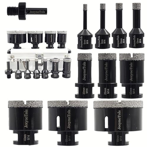 11PCs Dry Diamond Drill Bits Kit, 6/8/10/12/20/25/35/40/55/68mm Drill Bits & Hex Shank Adapter, für Keramik Fliesen Marmor Porzellan mit M14 Gewinde,Power drill bit,Diamond Hole Saw Drill Bits Set 11PCs Dry Diamond Drill Bits Kit, 6/8/10/12/20/25/35/40/55/68mm Drill Bits & Hex Shank Adapter, für Keramik Fliesen Marmor Porzellan mit M14 Gewinde,Power drill bit,Diamond Hole Saw Drill Bits Set von JeeynoTols
