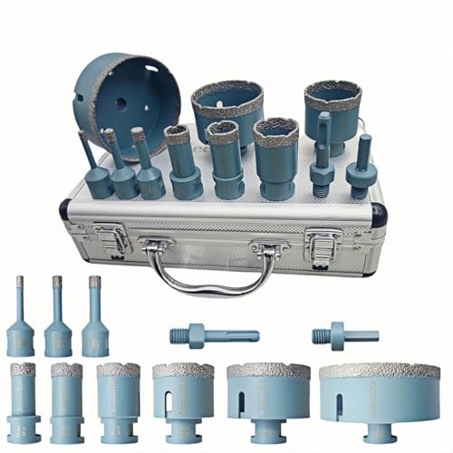 11PCs Hole Saw Diamond Drill Bit Set,9PCs (6/8/10/20/25/35/50/68/100mm) Drill Bits,Tool Box & Adapters For Porcelain Ceramic Tile Granite Marble Masonry Stone With M14 Thread,Diamond Core Drill Bits von JeeynoTols