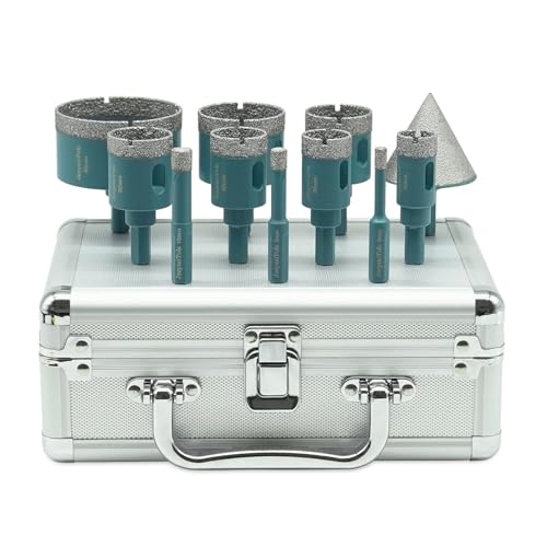 11pcs Durable Dry Diamond Core Drill Bit, Trangle Shank, 6/8/10/20/25/28/32/35/45/65mm Drill Bit Set & 50mm Beveling Chamfer Bit, For Ceramic Tile Marble Porcelain von JeeynoTols