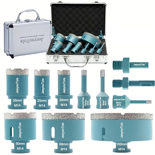 11pcs Diamond Hole Saw Drill Bit, 6/8/10/20/25/35/50/68/100mm Drill Bits & HEX Shank Adapter & SDS Plus Adapter For Ceramic Tile Marble Porcelain With M14 Thread,Diamond Core Dill Bit 11pcs Diamond Hole Saw Drill Bit, 6/8/10/20/25/35/50/68/100mm Drill Bits & HEX Shank Adapter & SDS Plus Adapter For Ceramic Tile Marble Porcelain With M14 Thread,Diamond Core Dill Bit von JeeynoTols