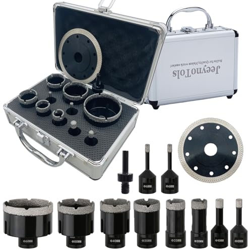 12PCs Dry Diamond Tile Drill Bit Kit,Family Daily Used,6/6/8/10/20/25/35/40/50/68mm Drill Bits & 4.5"(115mm) Dual Coated Tile Saw Blade & 1PCs Adapters for Ceramic Tile,Marble Porcelain M14 Thread von JeeynoTols