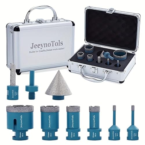 9pcs Diamond Core Drills Set, 6/6/20/25/35/50mm Diamond Drill Bits & 10mm Diamond Milling Bit & 50mm Diamond Beveling Chamfer Bit & Adapter, For Ceramic Tile Marble Porcelain, M14 Thread, Tile Bit 9pcs Diamond Core Drills Set, 6/6/20/25/35/50mm Diamond Drill Bits & 10mm Diamond Milling Bit & 50mm Diamond Beveling Chamfer Bit & Adapter, For Ceramic Tile Marble Porcelain, M14 Thread, Tile Bit von JeeynoTols