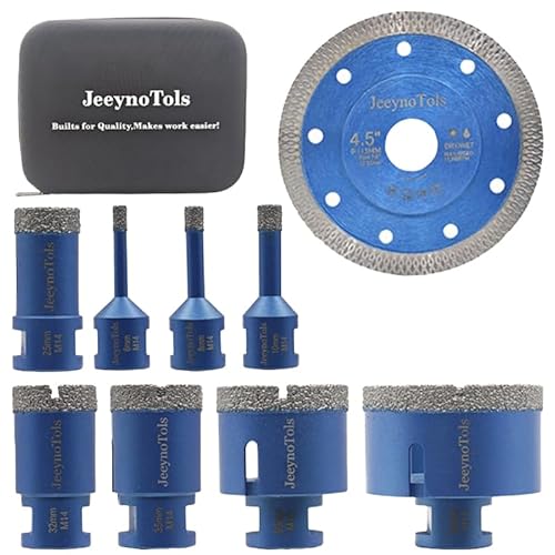 9pcs Dry Diamond Core Drill Bit Kit, 6/8/10/25/32/35/50/68mmmm Drill Bits & 115mm Diamond Grinding Disc, For Ceramic Tile Marble Porcelain With M14 Thread 9pcs Dry Diamond Core Drill Bit Kit, 6/8/10/25/32/35/50/68mmmm Drill Bits & 115mm Diamond Grinding Disc, For Ceramic Tile Marble Porcelain With M14 Thread von JeeynoTols