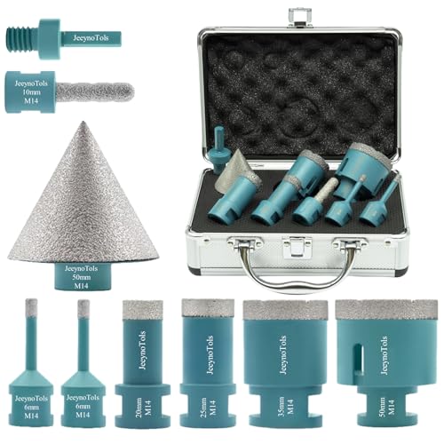 Diamant Bohrkrone 9 Stück 6/6/20/25/35/50mm+10mm Fräsbohrer+50mm Fasenbohrer+ Sechskantschaftadapter - JeeynoTols Fliesenlochsägen Set M14 Gewinde für Porzellan Keramik Granit Marmor Mauerwerk Diamant Bohrkrone 9 Stück 6/6/20/25/35/50mm+10mm Fräsbohrer+50mm Fasenbohrer+ Sechskantschaftadapter - JeeynoTols Fliesenlochsägen Set M14 Gewinde für Porzellan Keramik Granit Marmor Mauerwerk von JeeynoTols