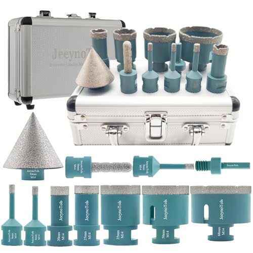 Diamant Bohrkrone Set 11 Stück 6/6/8/20/25/35/50/68mm+10mm Fräser+50mm Fasenbohrer+HEX Adapter- JeeynoTols M14 Gewinde Porzellan Fliesen Keramik Granit Lochsäge Set Diamant Bohrkrone Set 11 Stück 6/6/8/20/25/35/50/68mm+10mm Fräser+50mm Fasenbohrer+HEX Adapter- JeeynoTols M14 Gewinde Porzellan Fliesen Keramik Granit Lochsäge Set von JeeynoTols