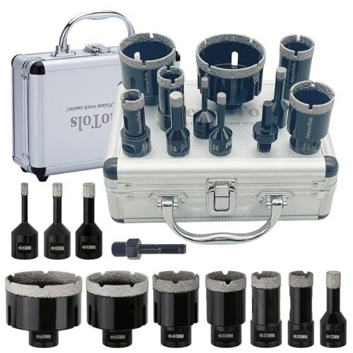 JeeynoTols 11PCs Diamond Core Drill Kit Tile bit,6/8/10/12/20/25/35/40/55/68mm Drill Bits & Hex Shank Adapter, M14 Thread for Ceramic Tile Marble Porcelain.Hole Saw Diamond Drill Bit Set JeeynoTols 11PCs Diamond Core Drill Kit Tile bit,6/8/10/12/20/25/35/40/55/68mm Drill Bits & Hex Shank Adapter, M14 Thread for Ceramic Tile Marble Porcelain.Hole Saw Diamond Drill Bit Set von JeeynoTols