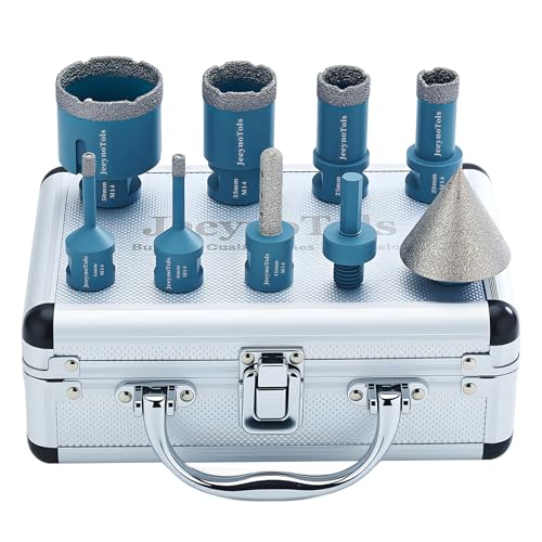 JeeynoTols 9pcs Dry Diamond Hole Saw Drill Bits Set, 6/6/20/25/35/50mm Drill Bits & 10mm Milling Bit & 50mm Beveling Chamfer Bit & Triangle Adapter, For Ceramic Tile Marble Porcelain With M14 Thread JeeynoTols 9pcs Dry Diamond Hole Saw Drill Bits Set, 6/6/20/25/35/50mm Drill Bits & 10mm Milling Bit & 50mm Beveling Chamfer Bit & Triangle Adapter, For Ceramic Tile Marble Porcelain With M14 Thread von JeeynoTols