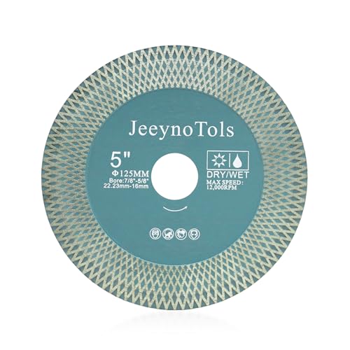 JeeynoTols Diamant-Trennschleifscheibe - 5"/125mm Doppelt beschichtet Fliesensägeblatt mit X Zähnen Arbor 22.23mm-16mm für Granit Marmor Prozellan Quarz Keramik von JeeynoTols