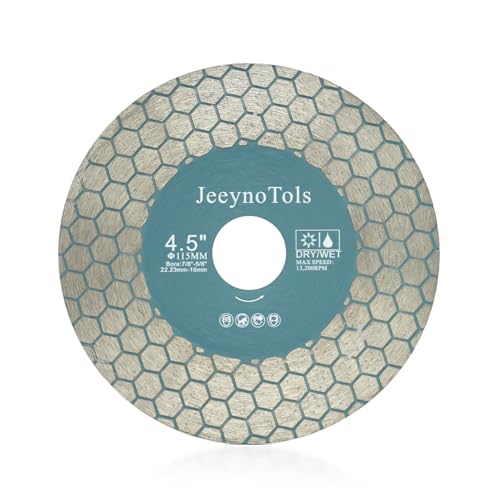 JeeynoTols Fliesen-Diamant-Sägeblatt - 4.5"/115mm Doppelt beschichtet Trenn- und Schleifscheibe Bohrung 22.23mm-16mm für Granit Marmor Quarz Keramik Porzellan Blatt von JeeynoTols