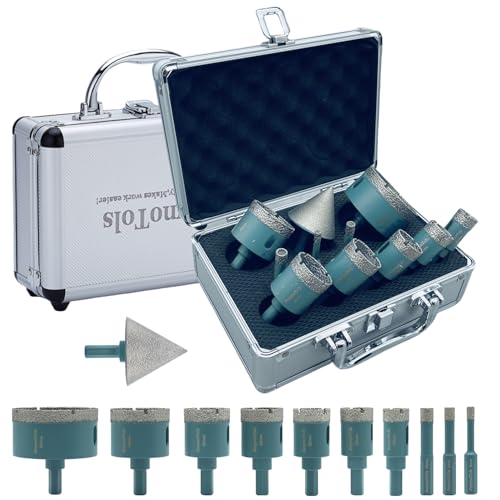 Jeeynotols Higher Quality Dry Diamond Core Drill Bit Kit, 11PCs 6/8/10/20/25/28/32/35/45/65mm Drill Bits,Trangle Shank & 50mm Beveling Chamfer Bit for Ceramic Tile Marble Porcelain,Hole Saw Kit Jeeynotols Higher Quality Dry Diamond Core Drill Bit Kit, 11PCs 6/8/10/20/25/28/32/35/45/65mm Drill Bits,Trangle Shank & 50mm Beveling Chamfer Bit for Ceramic Tile Marble Porcelain,Hole Saw Kit von JeeynoTols