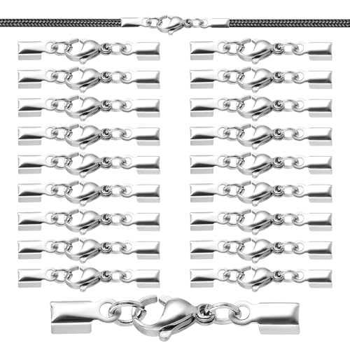 Jeffdad 20 Stück Lederband Kette Verschlüsse, Edelstahl Verschluss Silber Armband Verschluss Karabinerverschluss Lederband Schmuckverschlüsse für DIY Halskette Clipverschluss Schmuckherstellung von Jeffdad
