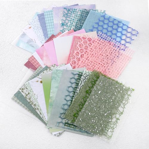 Jeffdad 45 Stück Scrapbooking Papier Deko, 13 x 18cm Scrapbooking-Kit Bunt Musterpapier Mesh-Papiere Strukturiertes Papier Scrapbooking Zubehör für Dekoration Album Karte DIY Handwerk(Rosa+Grün+Blau) von Jeffdad