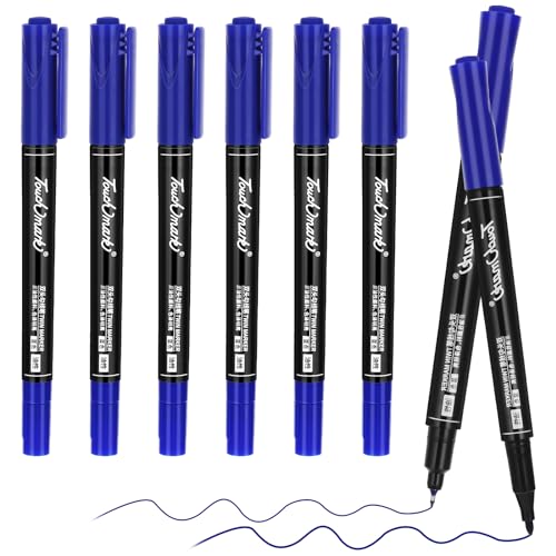 Jeffdad 6 Stück Permanent Marker Fein, 0.5/1.0mm Doppelspitze Permanenter Marker Schwarz Wasserfest Filzstifte mit Feiner Spitze Permanent Marker Dünn für Glas Stein Holz Keramik Zeichnen(Blau) von Jeffdad