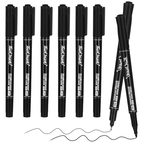 Jeffdad 6 Stück Permanent Marker Fein, 0.5/1.0mm Doppelspitze Permanenter Marker Schwarz Wasserfest Filzstifte mit Feiner Spitze Permanent Marker Dünn für Glas Stein Holz Keramik Zeichnen(Schwarz) von Jeffdad