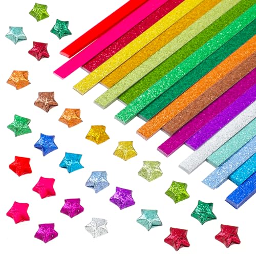 Jeffdad 720 Stück Glitzersternpapier Star Paper, 18 Farben Origami Sterne Papier Stern Origami Blätter Doppelseitige Origami-Glückssterne Geeignet für Bastelarbeiten(720 Glitzersternpapier) von Jeffdad