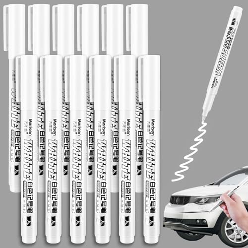 Jeffdad Acrylstifte Weiß Wasserfest, 12 Stück Wdding Weiß 1mm Fine Tip Permanent Marker Acrylfarbe Permanent Marker Weiß Acrylstift für Schwarzes Papier Holz Metall Glas Stoff Stein Reifenmalerei (12) von Jeffdad