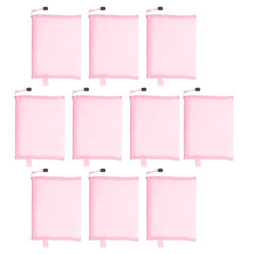 Jeffergarden 10pcs Mesh Reißverschlussbeutelbeutel A5 Dokument Organizer Water Proof Datei Ordner für die Aufbewahrung von Reiseversorgungen für die Büroschule (PINK) von Jeffergarden