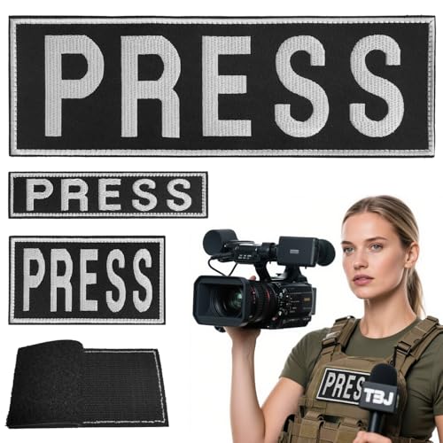 JEFUZH 3 Stück Press Patches Press Badge bestickte Patches für Rucksäcke, Jacken, Pressweste, Fotografen Weste (schwarz) von Jefuzh