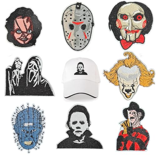 JEFUZH Halloween-Aufnäher zum Aufbügeln, bestickter Horror-Aufnäher, 8 Stück, dekorative Reparatur für Hüte, Kleidung, Jeans, Rucksäcke von Jefuzh