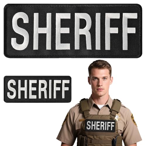 JEFUZH S.heriff Patches mit Klettverschluss-System, Sheriff-Patch für Weste, Jacke, 27,3 x 10,2 cm, Schwarz, 2 Stück JEFUZH S.heriff Patches mit Klettverschluss-System, Sheriff-Patch für Weste, Jacke, 27,3 x 10,2 cm, Schwarz, 2 Stück von Jefuzh