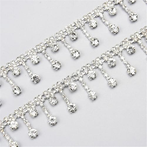 45 cm / 90 cm Strass-Fransen-Kristallkette, Strass-Quasten, Hochzeitsdekoration, zum Aufnähen, für Kleidung, Bänder, Halskette, Zierleiste zum Selbermachen von Jegsnoe