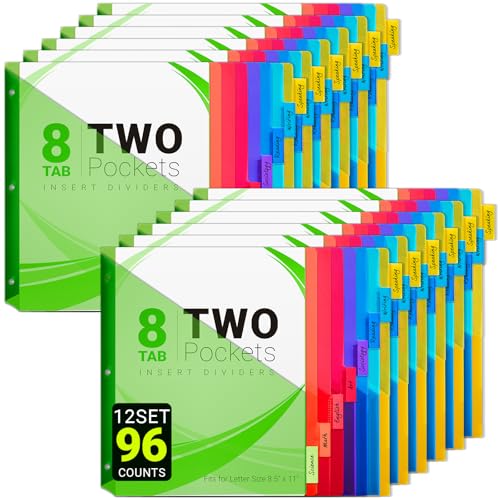 Trennblätter mit 8 Registerkarten für 3-Ringbinder, 96 Zählungen, 3 Löcher, Index-Trennblätter mit 2 Taschen, einführbare 8 Registerkarten für 1,27 cm, 2,5 cm, 5,1 cm, 7,6 cm, 8 Farben (12 Stück) Trennblätter mit 8 Registerkarten für 3-Ringbinder, 96 Zählungen, 3 Löcher, Index-Trennblätter mit 2 Taschen, einführbare 8 Registerkarten für 1,27 cm, 2,5 cm, 5,1 cm, 7,6 cm, 8 Farben (12 Stück) von JehXinz