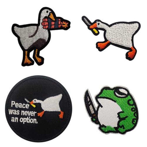 4 Stück Klett Patches, Patch Velcro Lustig, Tier Klett Lustig Patches, GäNse Frosch Zauberaufkleber, Lustiger Süßer GäNsebissmesser-Aufnäher für Rucksäcke, Jacken, Jeans von JeiibrZui