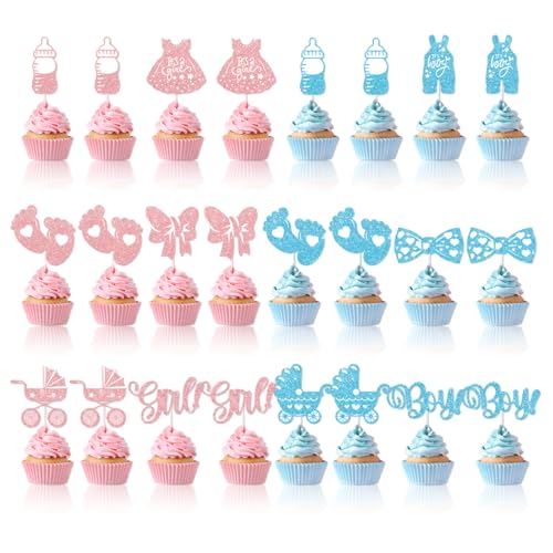 Cupcake-Topper für Jungen oder Mädchen, Cupcake-Aufsätze, Fliege für Babyparty, Kindergeburtstag, Mottoparty, Farbverlauf, 24 Stück von JeiibrZui