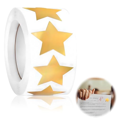 Gold Sterne Aufkleber Rolle 2.5cm, 500 Stück Gold Sterne Aufkleber, Weihnachtsaufkleber Sterne, Klein Selbstklebende Glänzende Etiketten, Gold Belohnung Sternaufkleber für Kinder von JeiibrZui