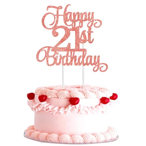 Happy 21st Birthday Cake Topper Rose Gold Glitter 21st Birthday Cake Decorations for Birthday Party Anniversary Party Supplies von JeiibrZui