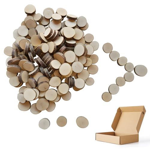 Holzscheiben zum Basteln Deko, 100 Stück Wildkamelienholz Runde Stücke, Unvollendete DIY Handwerk Holz-Scheiben, 5mm Dicke Unlackierte Holzscheiben mit Baumrinde, für DIY, Weihnachten Dekoration usw von JeiibrZui