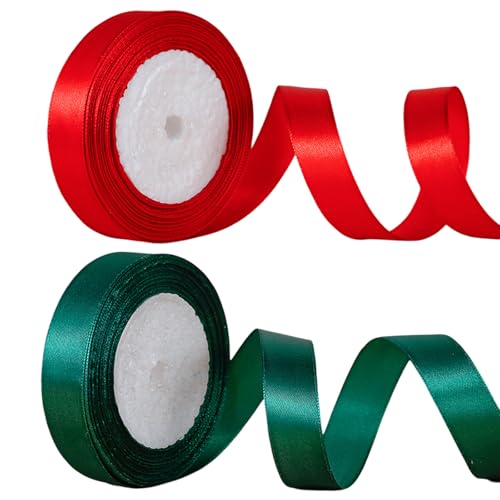 Rot und Grün Geschenkband, Samtband Rot und Grün, Weiches Luxuriöses Geschenkband, 20mm Schleifenband Rot und Grün, 44m Stoff Rot und Grün Satinband, Dekoband für Geschenkverpackung von JeiibrZui