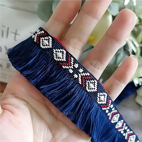 10 Meters 3 cm Vintage Fransenbesatz, Baumwoll Spitzenband Quasten Trim Fransenborte HäKelband Dekoband Spitzenborte FransenbordüRe MöBelfransen Kissendekorationen Quastenbesatz für Nähen (Navy blau) von JekyTMP