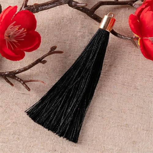 10 Stück 9cm Handgemachte Seidige Handwerk Quaste Lange Quastenanhänger Fransen Kleine Quasten Anhänger Tassels Bunte Troddel Anhänger für Schmuckherstellung Souvenir Lesezeichen DIY (Schwarz) von JekyTMP