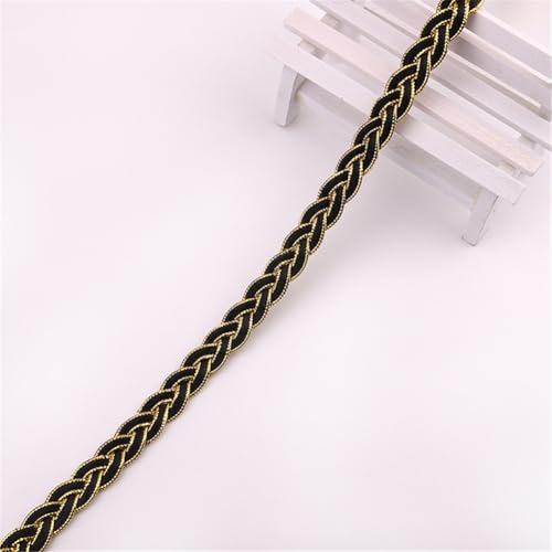 10 Yards 11 mm Polyester Spitzenband, Spitzenborte, Zierborte, Dekoband, Borten BäNder, Spitzenstoff, Bortenband, Geschenkband, Lace Ribbon, Spitzenbesatz, HäKelband zum Nähen,DIY (Gold + Schwarz) von JekyTMP