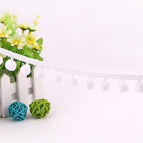 10 Yards 2,1 cm Bunt Bommelband Pomponborte Bommelborte Pomponband Fransenborte Pompom Fransenbesatz Fringe Band Pom Pom Fransen Trimm Ball Bommel Fringe Spitzenband Quaste Trim Band Zum NäHen(White) von JekyTMP