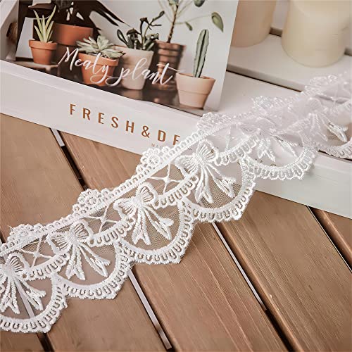 10 Yards Spitzenband Weiss Vintage, Baumwolle Spitze Borten Band Dekoband Meterware Rolle für Hochzeit, Spitzenborte zum Nähen, Spitzenbänder, Lace Ribbon, Borte, Weiß B [Breite 8cm] von JekyTMP