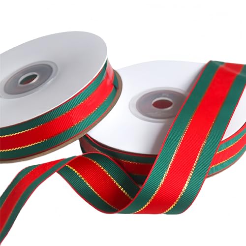 125 Yard Geschenkband - 25 mm Geburtstags-bastelband Schleife, Dekoband, Schleifenband Weihnachten, Satinband Polyesterband für Einladungen Blumensträuße Geburtstagsfeiern DIY (Grün Rot Grün) von JekyTMP