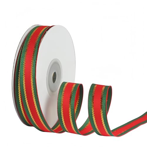 175 Yard Geschenkband - 15 mm Geburtstags-bastelband Schleife, Dekoband, Schleifenband Weihnachten, Satinband Polyesterband für Einladungen Blumensträuße Geburtstagsfeiern DIY (Grün Rot Grün) von JekyTMP